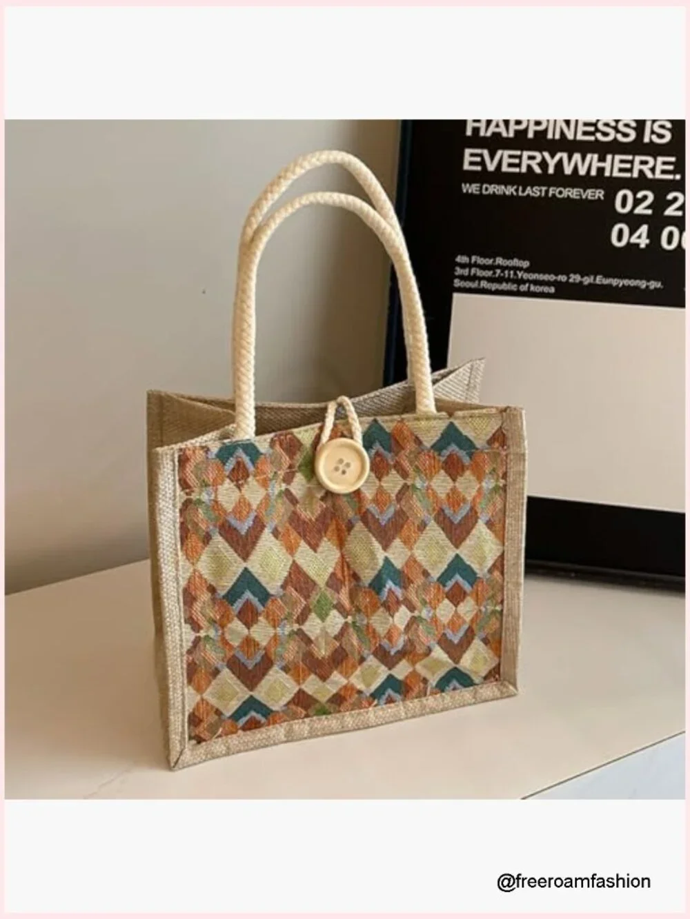 Small Jute Tote Bag Set, 2-Piece Embroidered Reusable Grocery Bags
